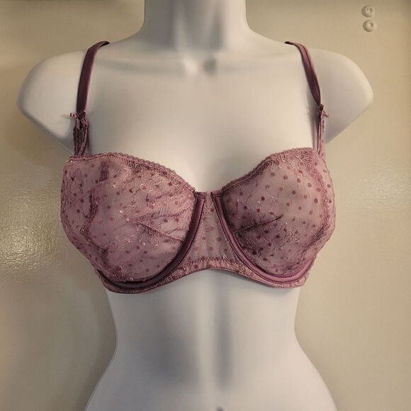 Dream Angels Victorias Secret 38C Unlined Balconet Bra Purple Floral #1159 - Picture 1 of 5